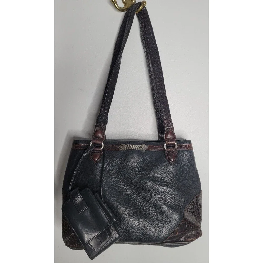 Brighton Black Pebbled Leather Purse Handbag Hobo 2 Compartments Heart w/Case